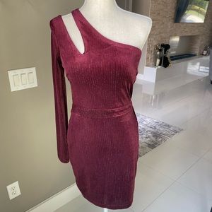 Maroon, one shoulder semi-formal dress